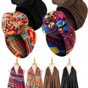 4 Pcs African Scarf for Women Head Wraps for Black Women Stretch Turbans Jersey
